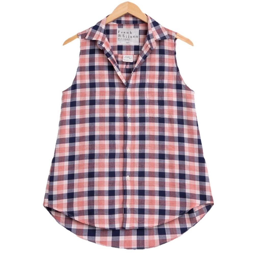 Frank & Eileen Sleeveless Plaid Button Up Shirt Women Relaxed Fit Coastal Luxury